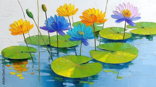 Colorful Water Lilies on a Calm Pond
