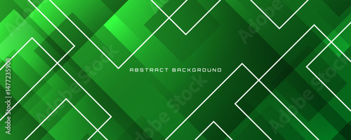 Green abstract geometric background overlap layer on dark space with squares effect decoration. Modern graphic design element lines style concept for web banner, art, flyer, card, or brochure cover