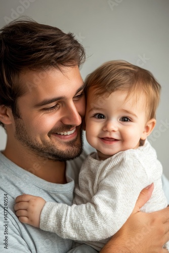 Portrait of dad playing with his son isolated on white
