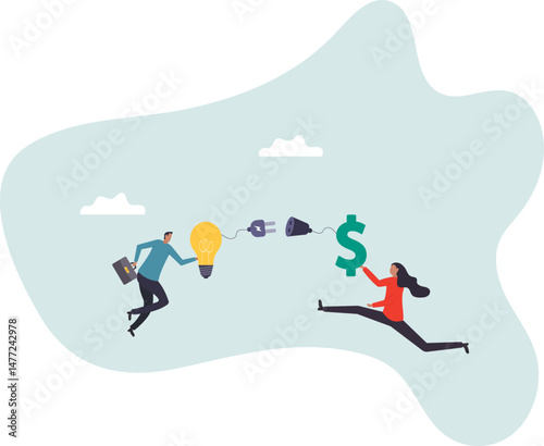 Venture capital or financial support for startup and entrepreneur company, make money idea or idea pitching for fund raising.character for design.