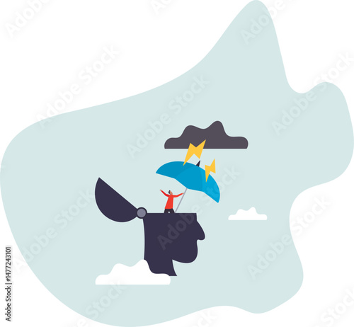 Mental health protection, depression or anxiety control or cure, help, support mental illness suffering.character for design.