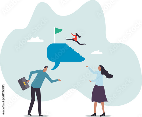 Advisor or consultant give advice to reach business goal, motivate employee to success in work, career development plan.