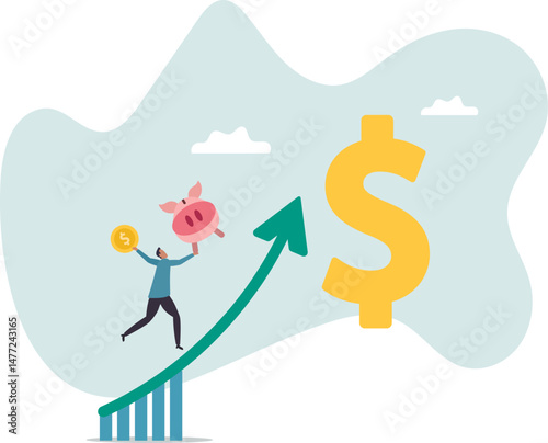 Saving or investment profit, compound interest graph or wealth incremental, investment earning from stock market or mutual fund .character for design.