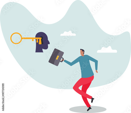 Unlock true potential or motivation to set new mindset, key to success or career achievement, learning or imagination.character for design.