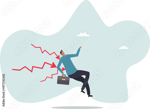 Business failure, economic recession or investment loss or stock market falling down, crisis or crash, investing risk or depression .character for design.