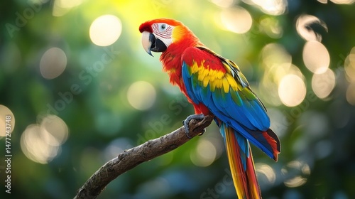Vibrant parrot perched on branch