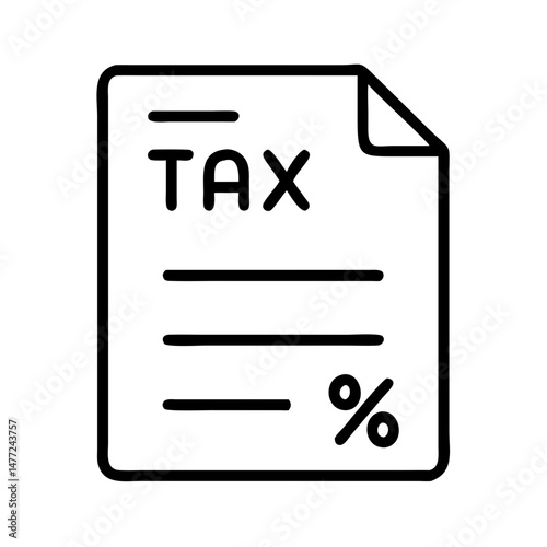 outline icon of tax document with percentage symbol in minimalist style, representing tax calculation, fiscal policy, government duties and income reporting