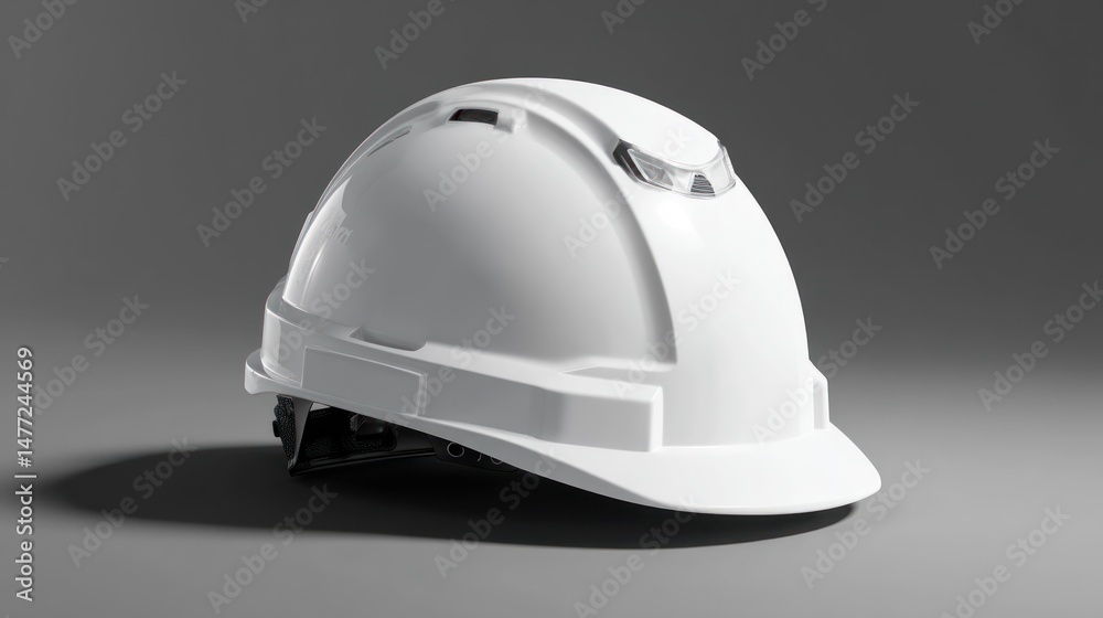 White hard hat safety helmet on gray background construction protective headwear. White hard hat safety helmet on gray background construction protective headwear.