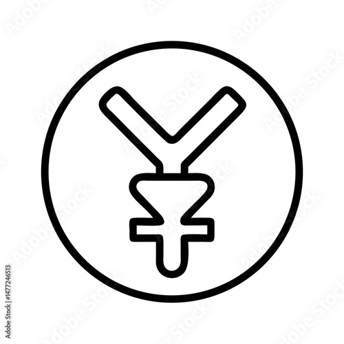 outline icon of yen currency symbol inside a circle, minimalist style for asian finance, japanese economy, banking and international payments