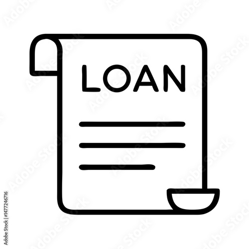 minimalist outline icon of loan document or contract with text lines, representing borrowing, lending, credit agreement and financial obligation
