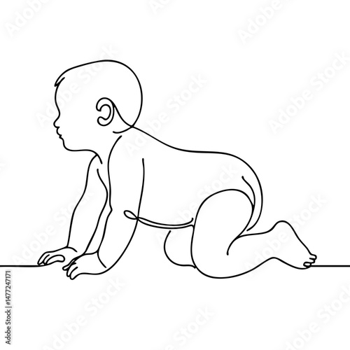 Crawling baby in line art style  