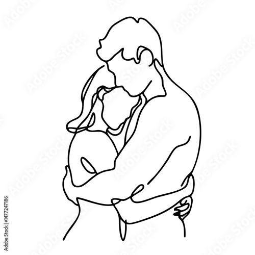 Minimalist line art depicting a couple embracing in love  