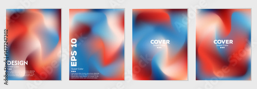 Red white blue abstract wave background set. Light and dark combination. Cover design, poster, banner, web, card, greeting card etc.