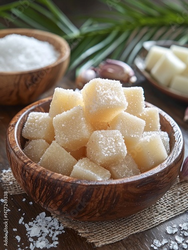 Cubed, light-colored, sweet treats