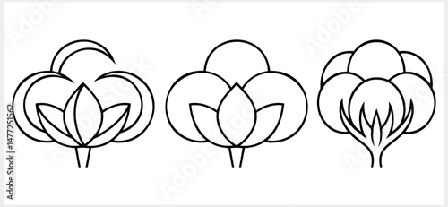 Doodle flower cotton icon isolated. Kids outline clipart Vector stock illustration