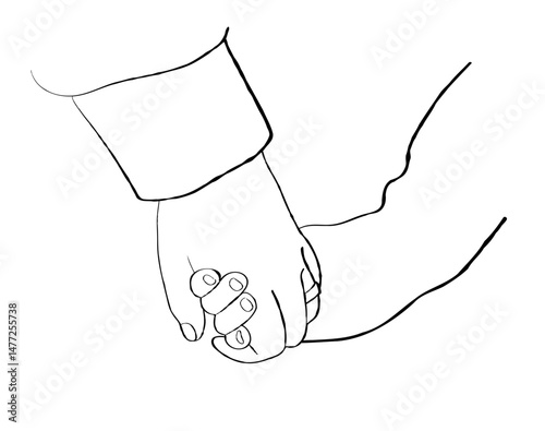 Cartoon illustration of a father holding his child hand, concept for family bonds, love, and paternal support. Drawing of fatherhood and care