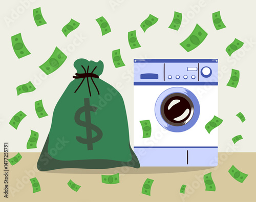 Cartoon vector illustration idea of money Laundering. Concept for crime, finance and legal issues with a clever twist