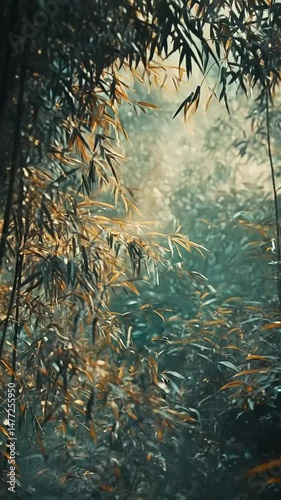 Sunlight Filtering Through Lush Bamboo Forest
