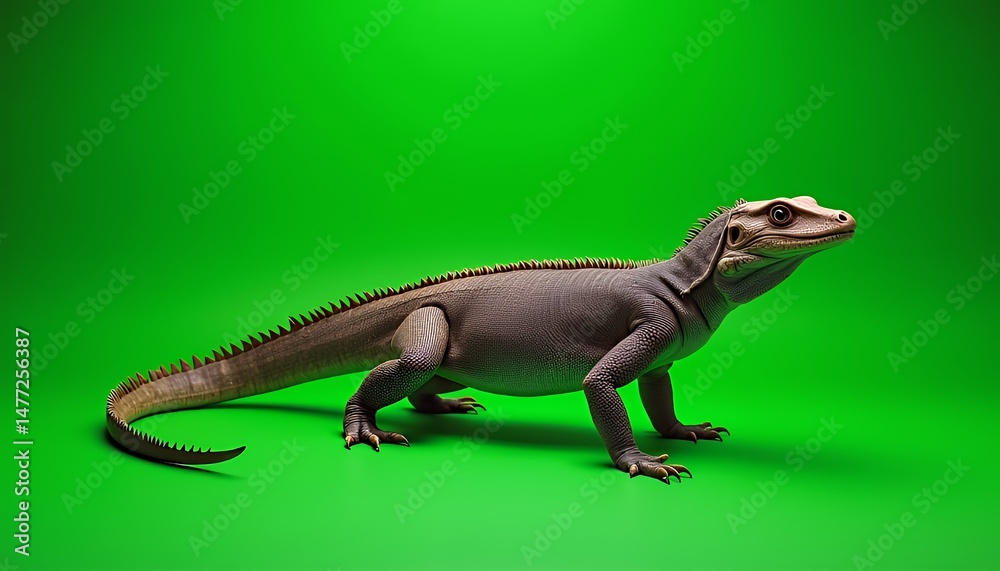 Fototapeta premium Tuatara Lizard Profile Isolated Against Green Screen Animal Wildlife Close Up