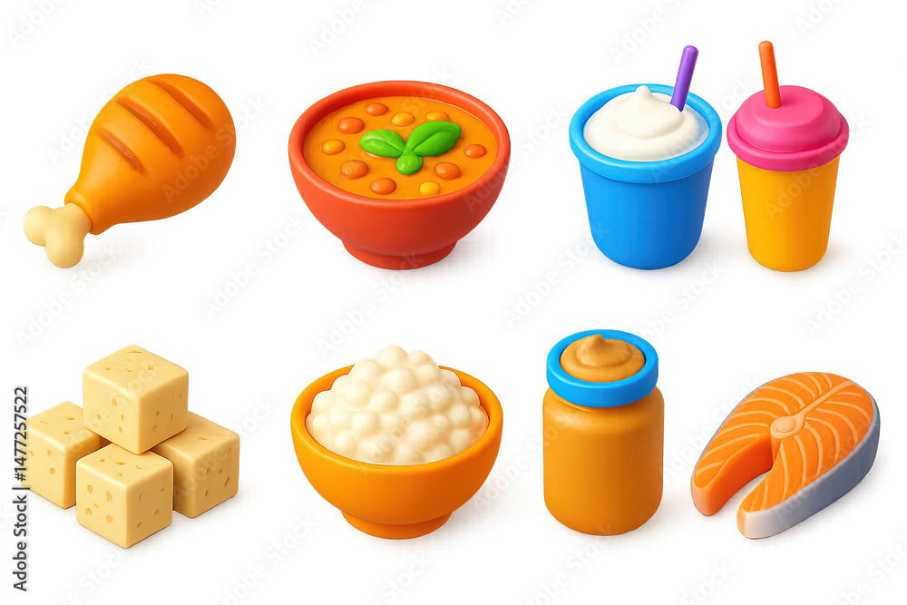 Fototapeta premium Food and beverage 3d icons set – culinary, gourmet, kitchen essentials