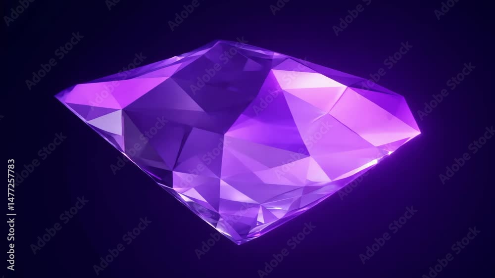 Glowing Amethyst Flare: Abstract Crystal Light and Shimmering Silhouette in Midnight 4K Loop