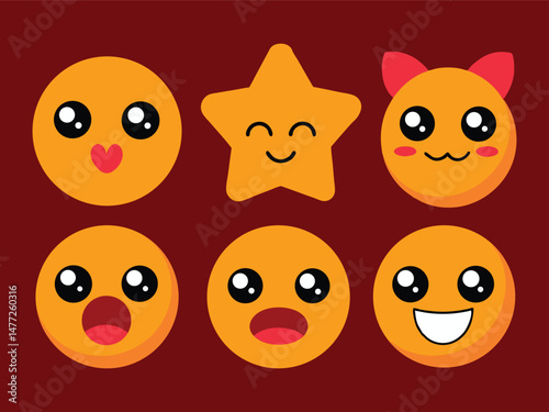 Set of smileys with different expressions. Emoji set. Modern Emoticons Collection in Flat Style