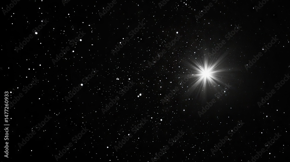 Obraz premium A brilliant star shines brightly in the vastness of space. surrounded by a field of twinkling stars. creating a serene cosmic scene perfect for astronomical studies
