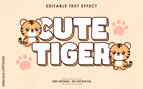 Editable cute tiger text effect, with cute tiger characters