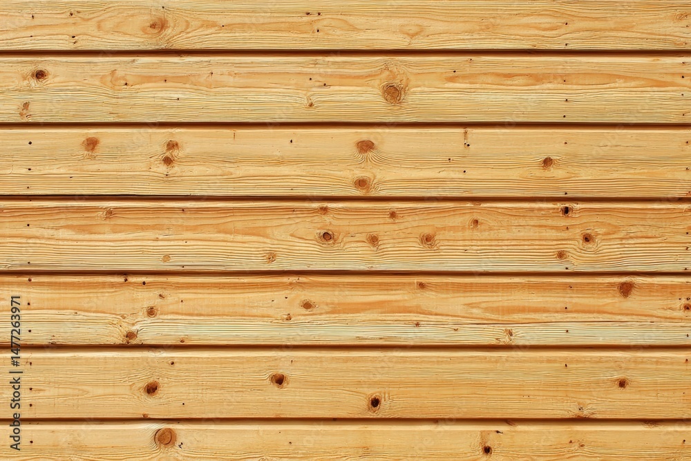 Naklejka premium Close-up of wooden planks with natural grain and knots, arranged horizontally as a wall or flooring surface, sustainable building materials