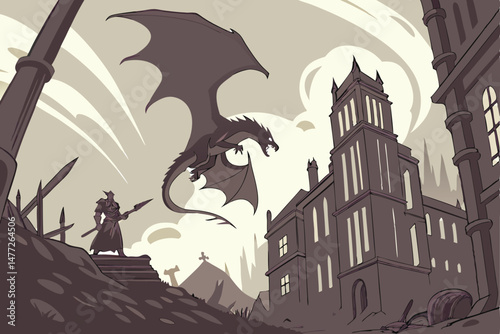 149 highly detailed dark fantasy epic fantasy city landscape, dragon attacking city, war and destruction, cinematic lighting, atmospheric moody mist fog, 8k, unreal engine, volumetric lighting