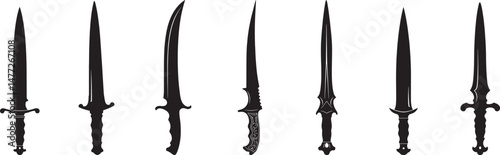 Hunting Knife silhouettes vector on transparent white background