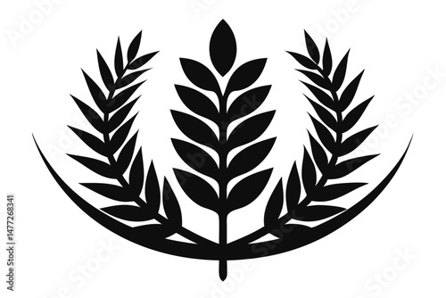Stylized Black Wheat Stalks and Leaves Forming an Enclosing Circular Design