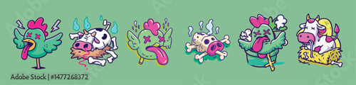 Dead fish with weapons in graffiti cartoon vector illustration perfect for sticker packs, seafood satire merch, or culinary dark comedy collections