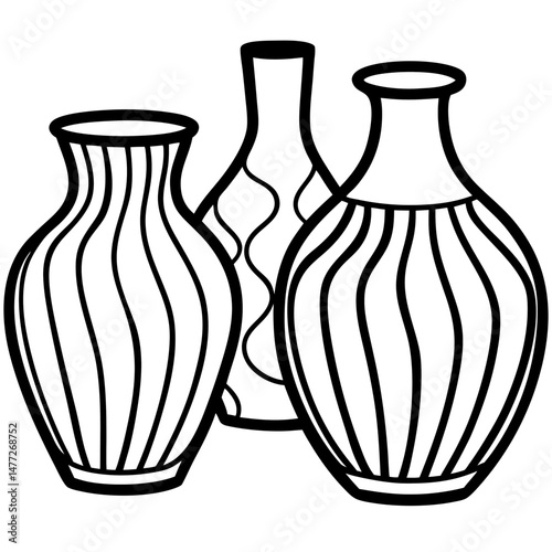 Simple Black Vase Silhouettes on White Background