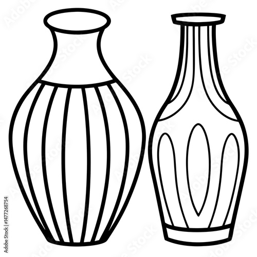 Simple Black Vase Silhouettes on White Background