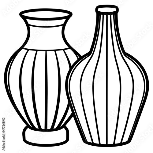 Simple Black Vase Silhouettes on White Background