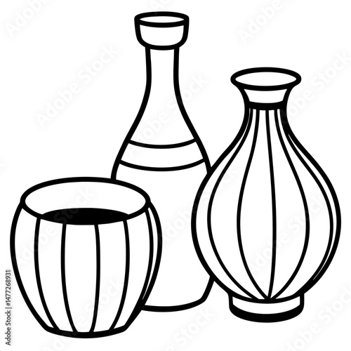 Simple Black Vase Silhouettes on White Background