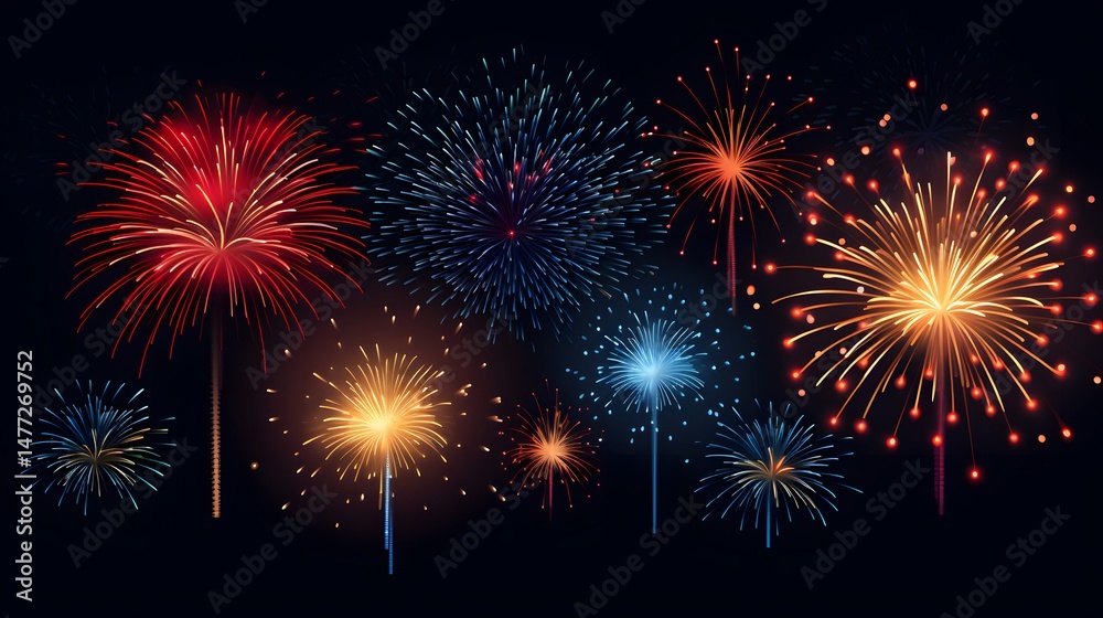 Naklejka premium Elegant Happy New Year 2022 Congratulation Image with Colorful Fireworks Display