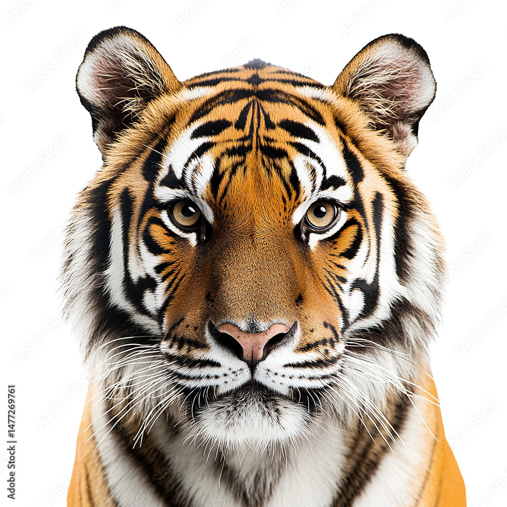 Fototapeta premium Close Up of A Tiger Face Wildlife Animals Isolated on PNG Transparent Background 