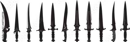 Hunting Knife silhouettes vector on transparent white background