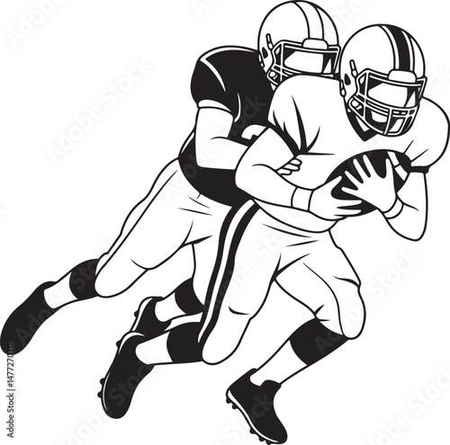 Quarterback Throwing a Pass Silhouette

Running Back Sprinting Vector Design

Football Helmet and Ball Silhouette Art

Touchdown Celebration Vector Scene

Football Player Tackling Silhouette
