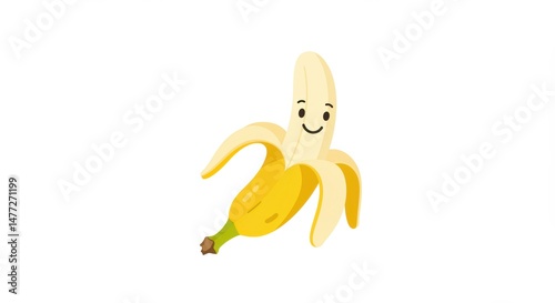 Smiling Banana Cartoon Character on White Background