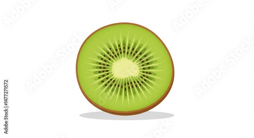 Juicy Kiwi Fruit Slice Closeup on White Background