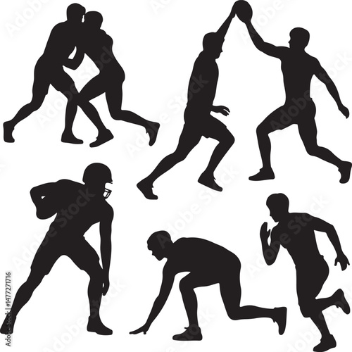 Quarterback Throwing a Pass Silhouette

Running Back Sprinting Vector Design

Football Helmet and Ball Silhouette Art

Touchdown Celebration Vector Scene

Football Player Tackling Silhouette