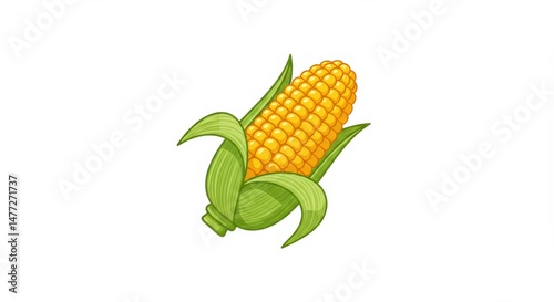 Fresh Corn on the Cob Illustration on White Background