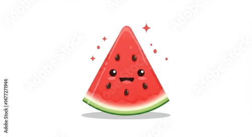 Cute Kawaii Watermelon Slice Smiling on White Background