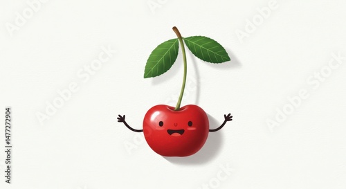 Cute Cherry Character Waving on White Background Illustration