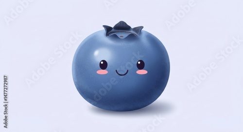 Cute Blueberry Cartoon Character Smiling on Simple Background