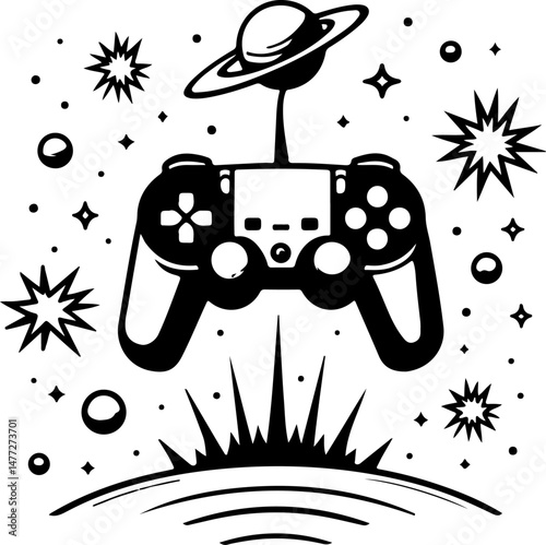 Galactic Gaming Vibes: Cosmic Controller Art"
