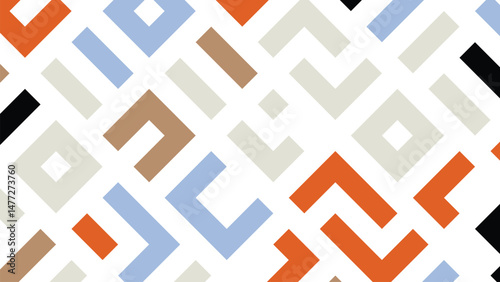 Modern seamless geometric pattern in warm earth tones such as terracotta, mustard, and brick red. Ideal for backgrounds, textiles, packaging, and digital art with retro and abstract appeal.
